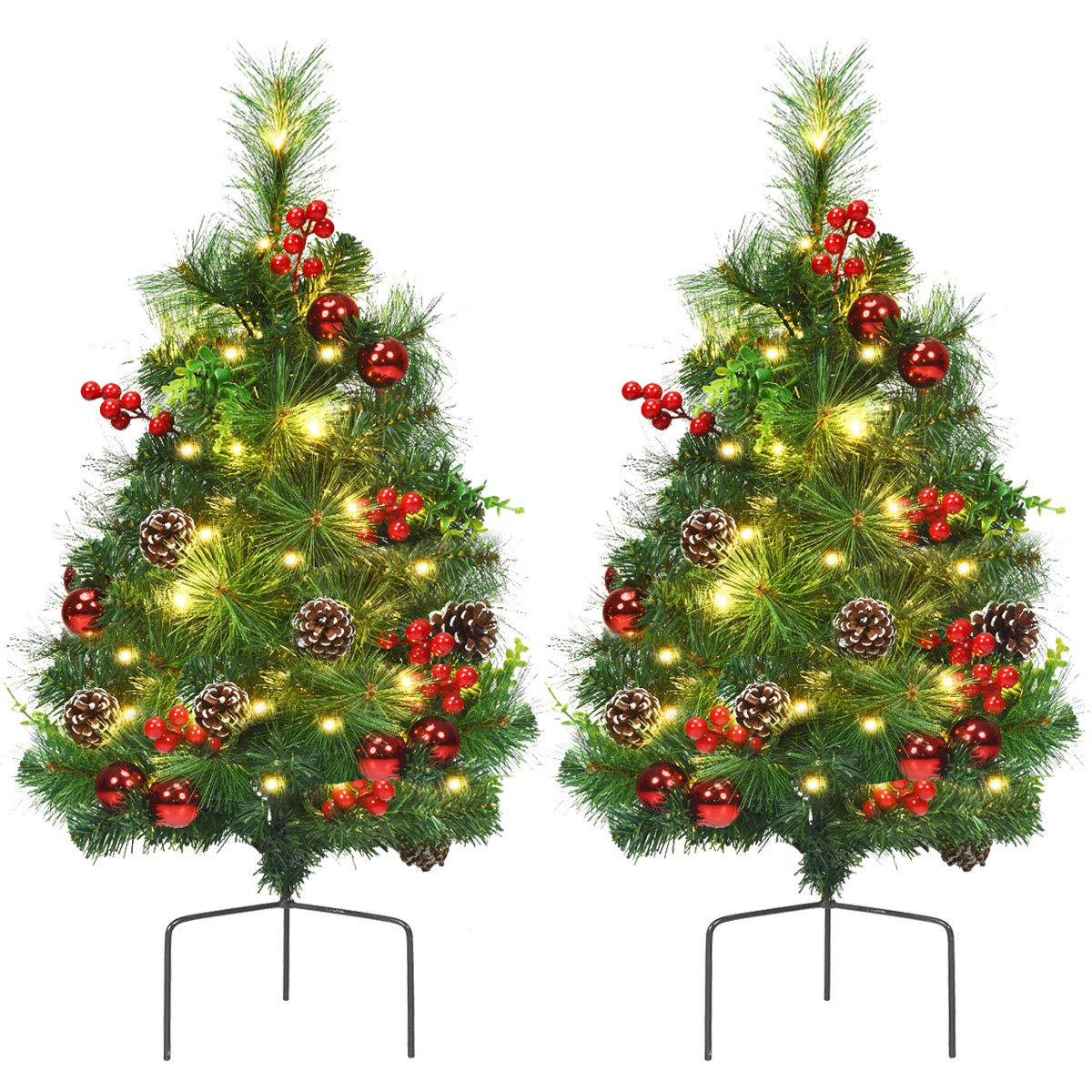 Goflame Set of 2 Pathway Christmas Trees, 2FT Pre-Lit Artificial Xmas Trees - GoflameUS
