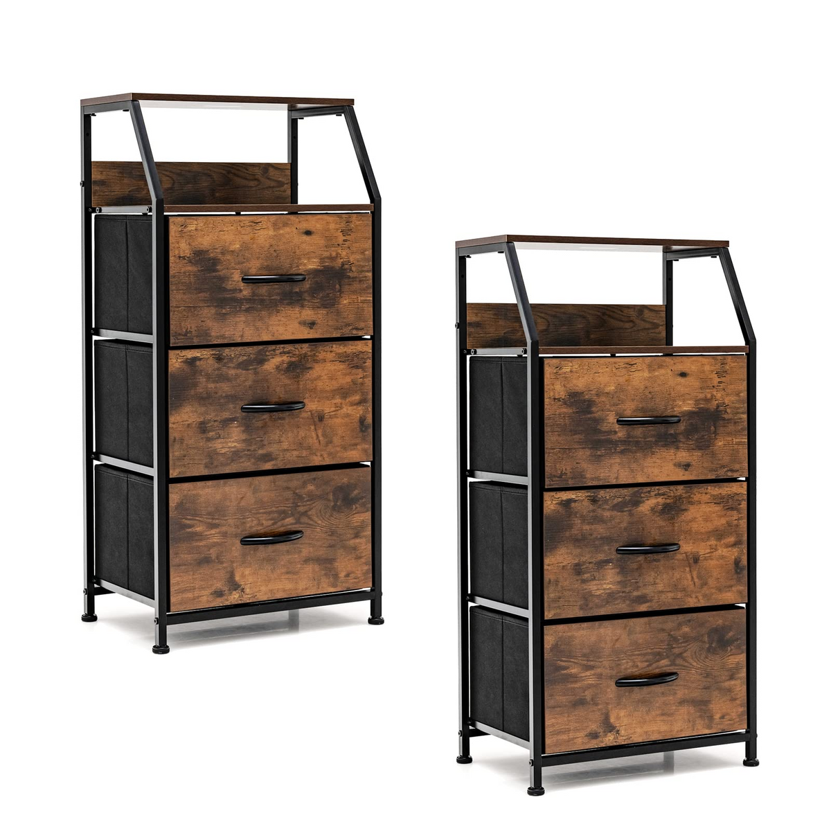 Goflame 3 Drawers Dresser, Storage Tower w/ 3 Foldable Fabric Drawers & Open Shelves