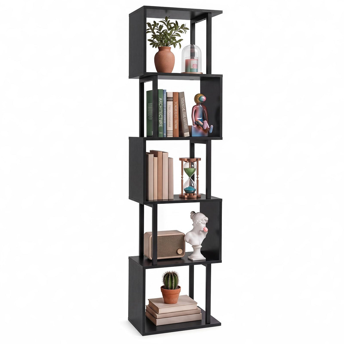 Goflame 5-Tier S-Shaped Wood Bookcase w/Metal Frame (1/2)