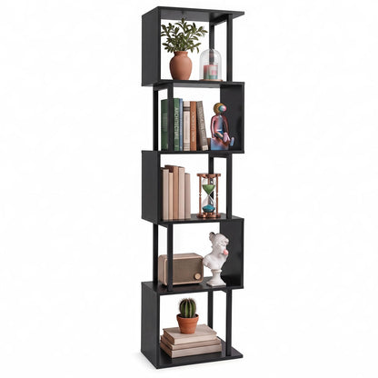Goflame 5-Tier S-Shaped Wood Bookcase w/Metal Frame (1/2)