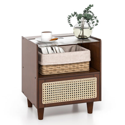 Goflame Rattan Nightstand with Drawer