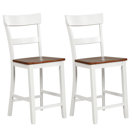Goflame Wooden Bar Stools Counter Height Set of 2, 24.5" Farmhouse Wood Bar Dining Chairs