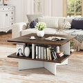 Goflame Mid Century Modern Center Table with 4 Storage Compartments