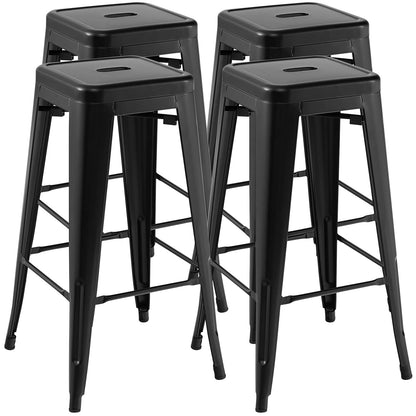 Bar Stools Set of 4, 24” or 30" Stackable Metal Stools with Square Seat & Handing Hole, X-shaped Reinforced Design