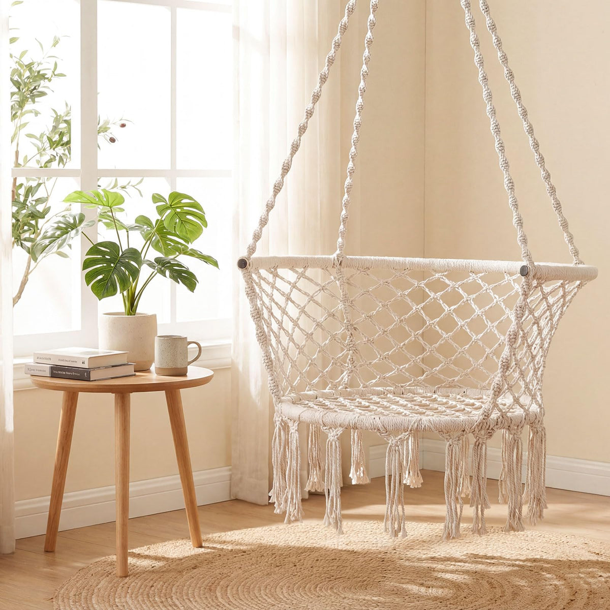 Goflame Hammock Chair | Macrame Swing Chair with Tassels