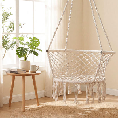 Goflame Hammock Chair | Macrame Swing Chair with Tassels