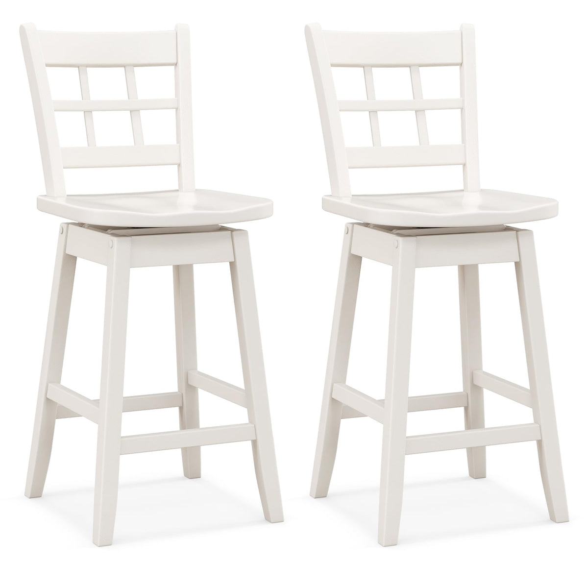 Goflame Bar Stools, Farmhouse Swivel Barstools with 6-Grid Hollow Back & Ergonomic Contoured Seat