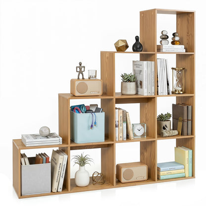 Goflame 51" Wooden 10-Cube Stepped Bookcase for Living Room