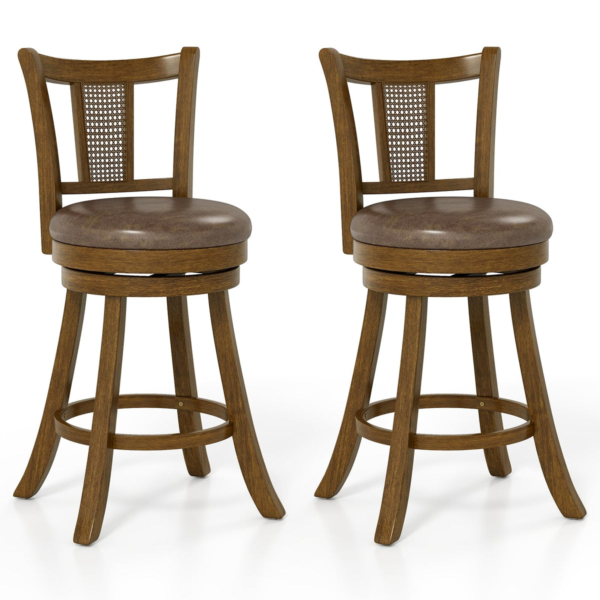 Goflame 25" Bar Stools Set Swivel Counter Height Bar Chairs with PE Rattan Back