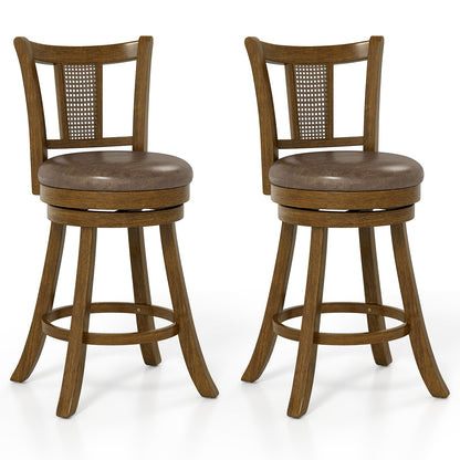 Goflame 25" Bar Stools Set Swivel Counter Height Bar Chairs with PE Rattan Back