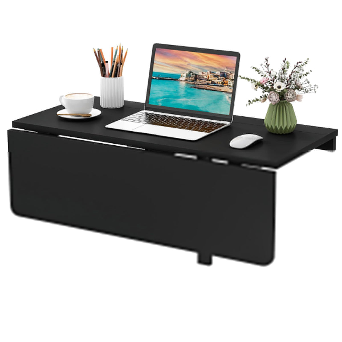 Goflame Wall Mounted Folding Table, 31.5" x 23.5" Wood Murphy Desk Drop-Leaf Table