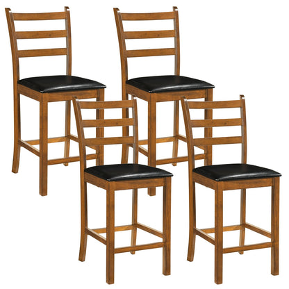 Goflame 24" Ladder Back Wood Counter Bar Stools Set of 2/4 Padded Faux Leather Upholstered Seat & Footrest