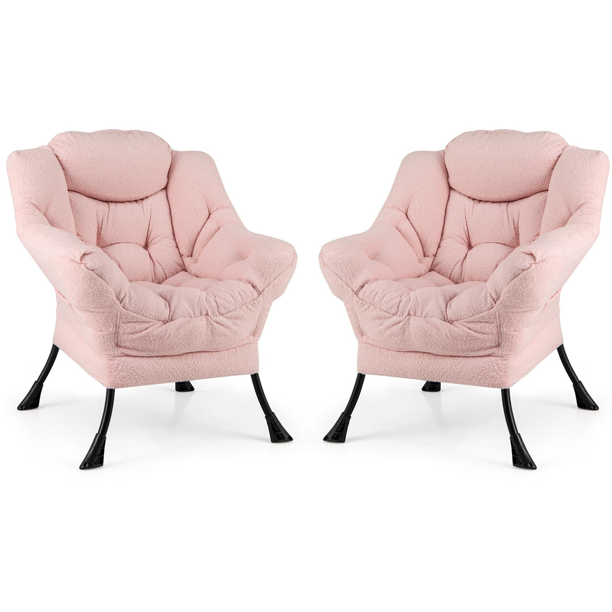 Goflame Set of 1/2 Lazy Chairs, Modern Sherpa Accent Chair w/Upholstered Single Sofa Chair w/Armrests & Side Pocket