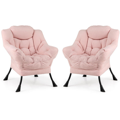 Goflame Set of 1/2 Lazy Chairs, Modern Sherpa Accent Chair w/Upholstered Single Sofa Chair w/Armrests & Side Pocket