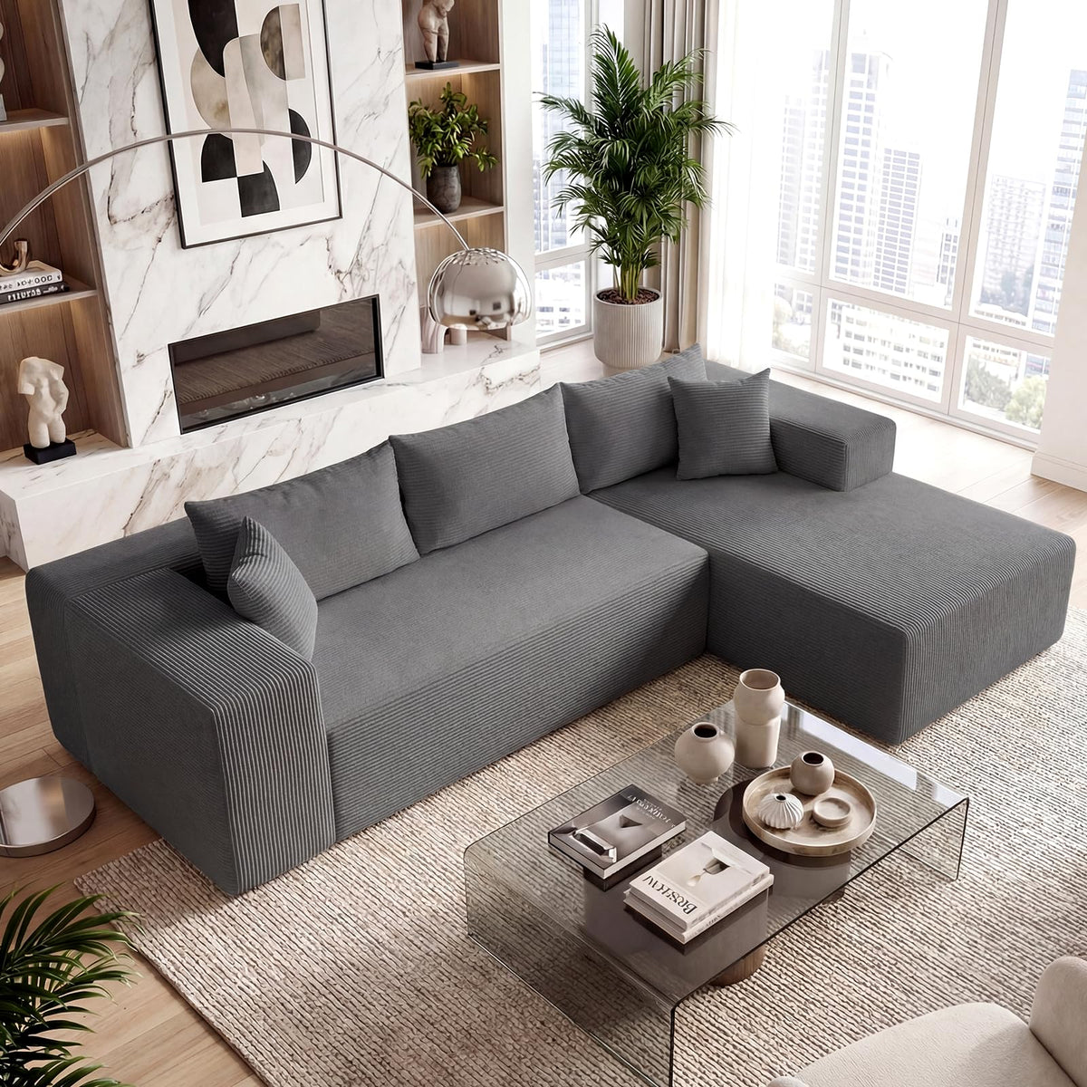 Goflame 110.5" Modular Sectional Sofa for Bedroom & Living