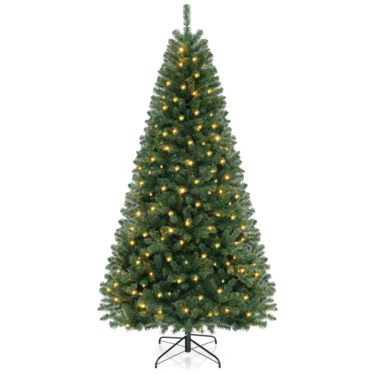 Goflame 8ft Pre-Lit Christmas Tree, Artificial Hinged Xmas Tree with 400 Warm White LED Lights