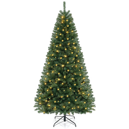 Goflame 8ft Pre-Lit Christmas Tree, Artificial Hinged Xmas Tree with 400 Warm White LED Lights