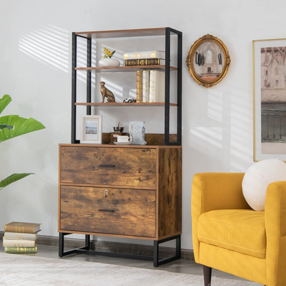 Goflame Lateral File Cabinet with 2 Drawers with Lock