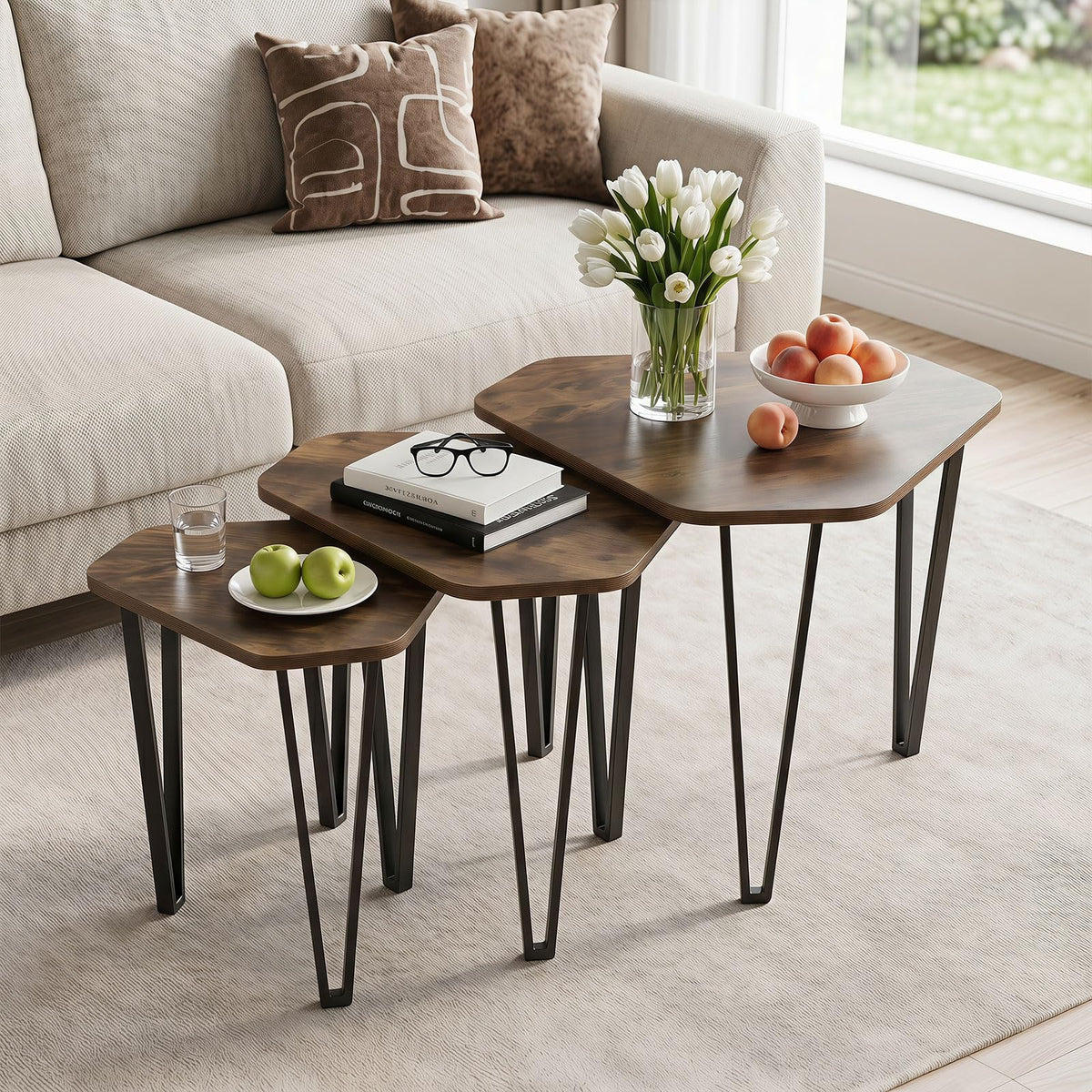 Goflame Nesting Coffee Tables Set of 3 for Living Room & Apartment