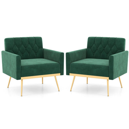Goflame Modern Velvet Accent Chair Set of 1/2, Mid-Century Upholstered Single Sofa Chair w/Button Tufted Back
