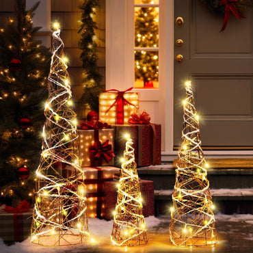 Goflame Set of 3 Large Christmas Cone Trees, 32” 24” 16” Indoor Christmas Trees w/Warm White LED Lights