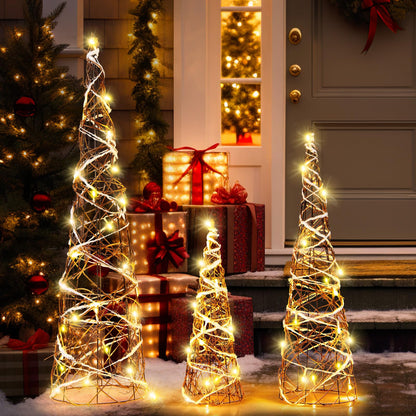 Goflame Set of 3 Large Christmas Cone Trees, 32” 24” 16” Indoor Christmas Trees w/Warm White LED Lights