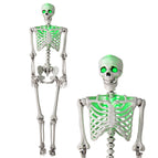 Goflame 63" Life-Size Posable Skeleton with Green LED Lights Halloween Lighted Skeleton Decoration