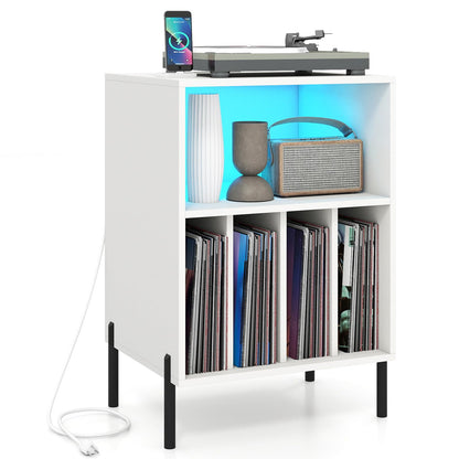 Goflame Record Player Stand with LED Lights & Charging Station