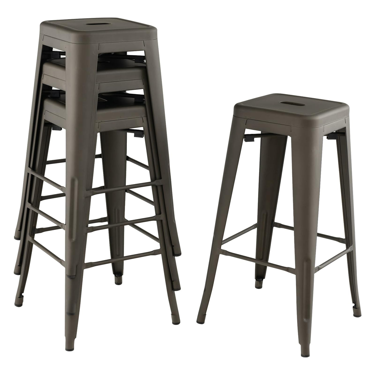 Goflame Metal Backless Bar Stools Set of 4, 30" Bar Height Modern Industrial Barstools w/Cut-out Handle