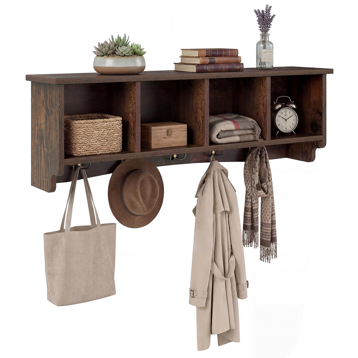 Goflame Wall Mounted Coat Rack with 4 Cubbies & 5 Double Hooks