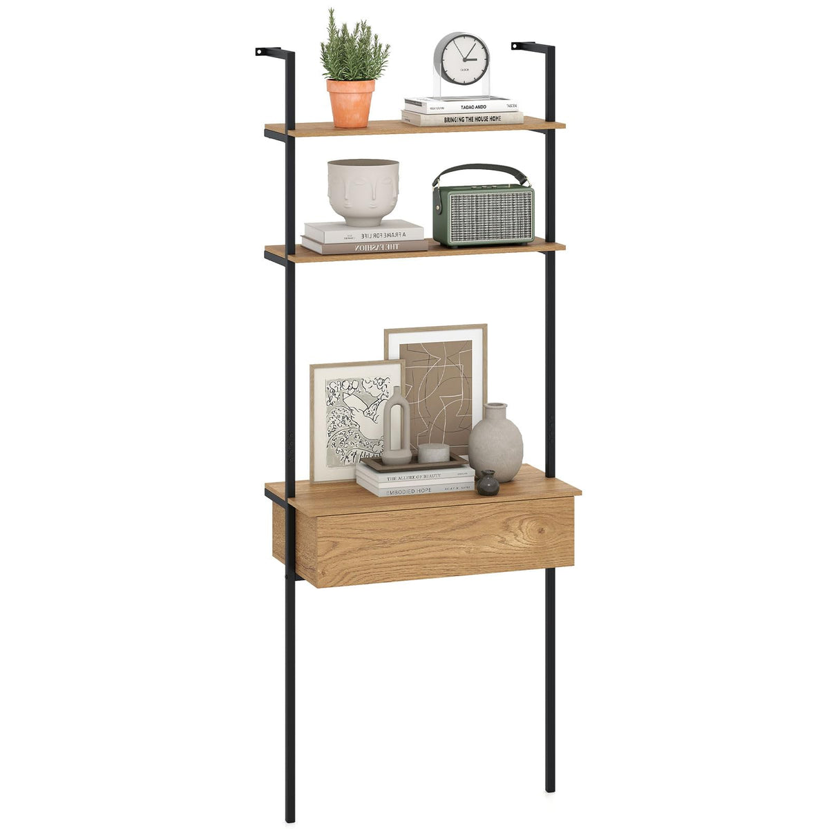 Goflame 4-Tier Ladder Bookshelf for Living Room