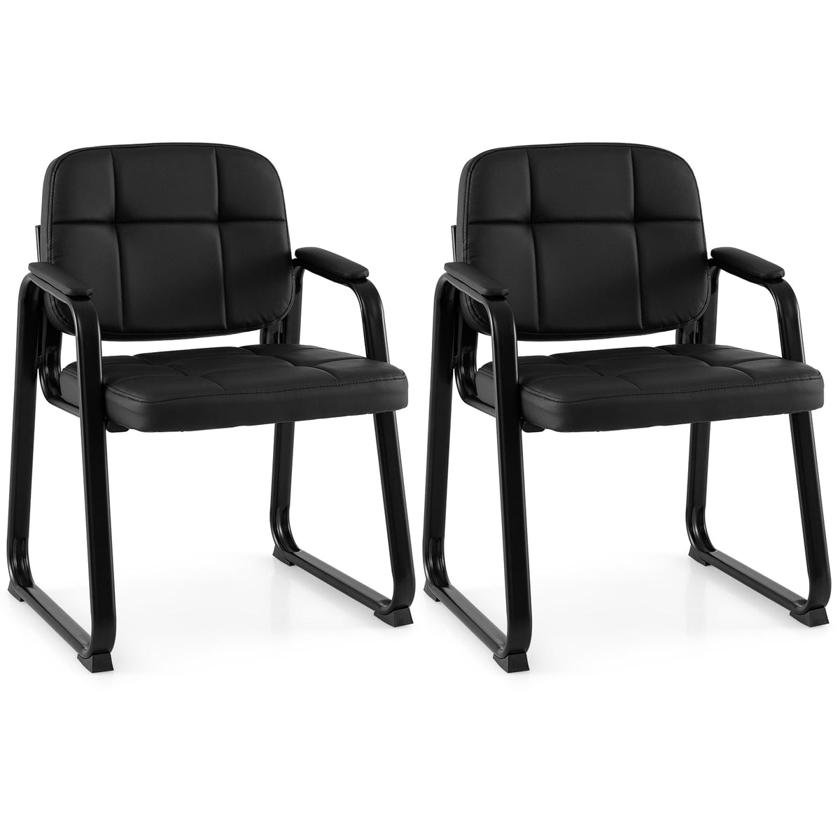 Goflame Waiting Room Leather Office Reception Chairs with Padded Armrests