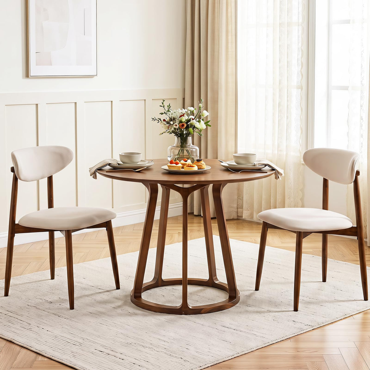 Goflame Modern Upholstered Wooden Dining Chairs with Fabric Padded Seat (2/4)