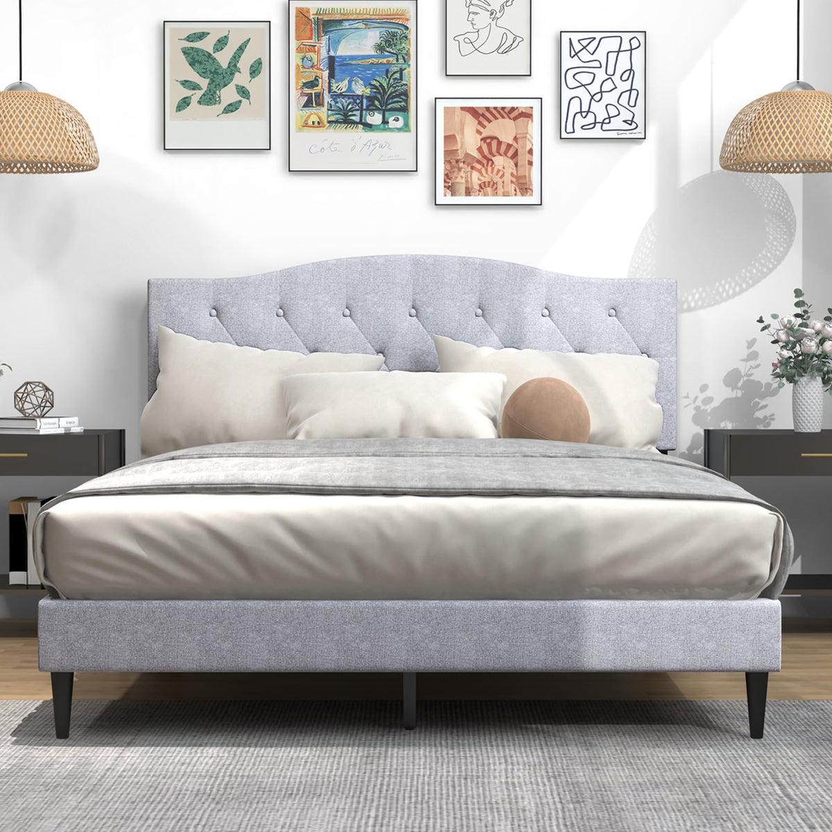 Goflame Queen Size Upholstered Platform Bed