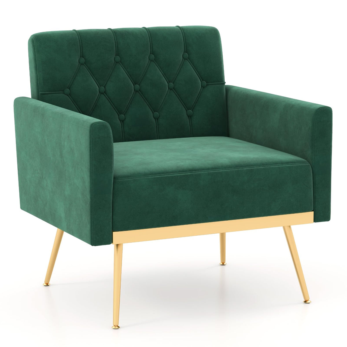 Goflame Modern Velvet Accent Chair Set of 1/2, Mid-Century Upholstered Single Sofa Chair w/Button Tufted Back