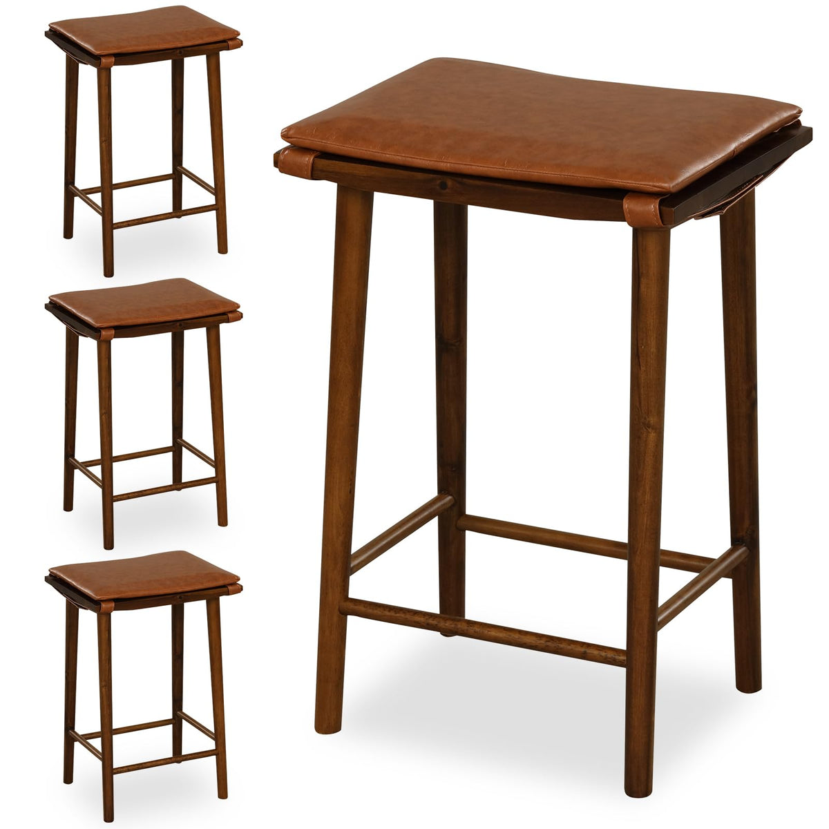Goflame Bar Stools Set of 4, Wooden Backless Barstools for Kitchen Island