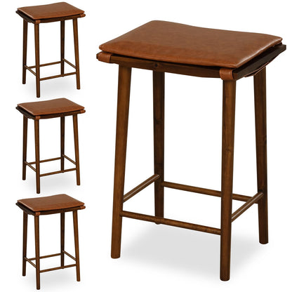 Goflame Bar Stools Set of 4, Wooden Backless Barstools for Kitchen Island