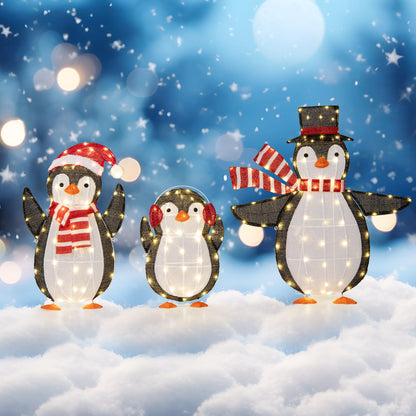 Goflame Set of 3 Lighted Christmas Penguins with LED Lights Outdoor Glowing Holiday Display