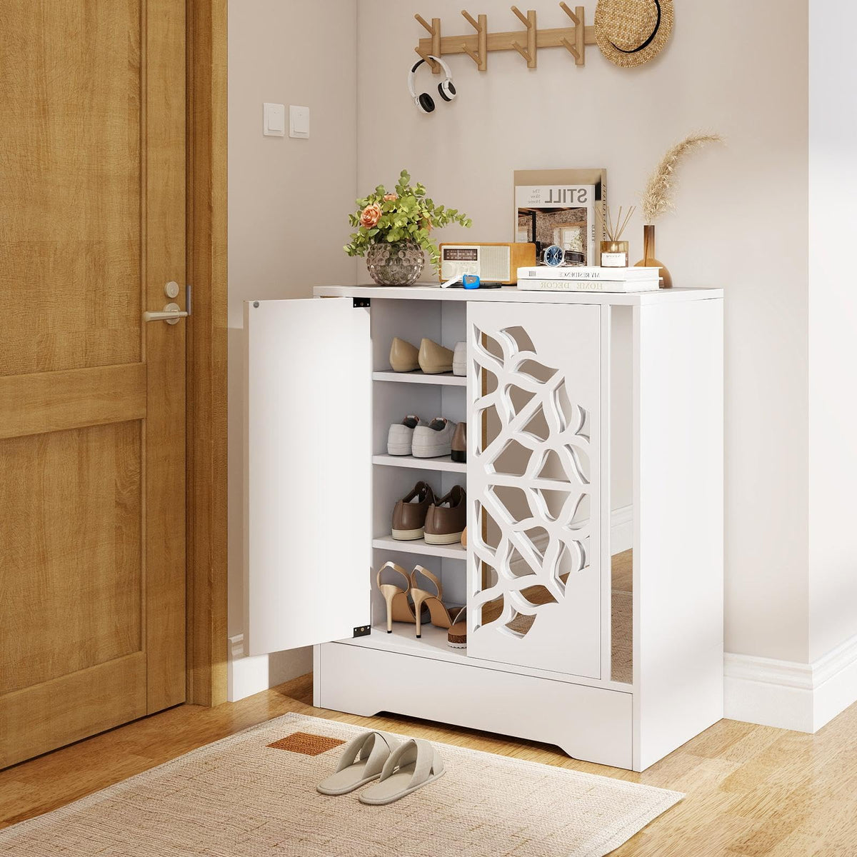 Goflame Shoe Cabinet with Drawer 6-Tier Shoe Organizer Cabinet with Mirrored Doors