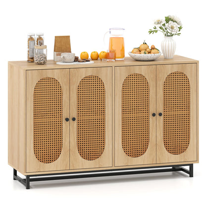 Goflame 50" PE Rattan Sideboard Buffet Cabinet with 4 Doors and Adjustable Shelves