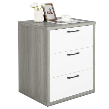 Goflame Storage Drawer Dresser - Wood End Table, Night Stand with 3 Drawers (1, White & Gray)