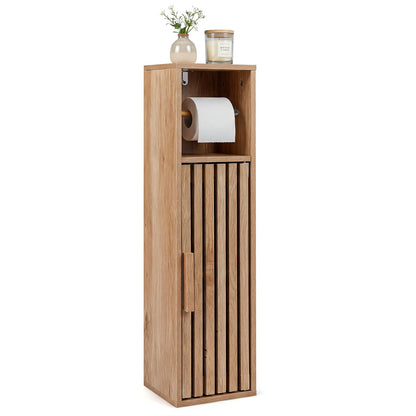 Goflame Slim Bathroom Freestanding Toilet Paper Holder Stand with Door