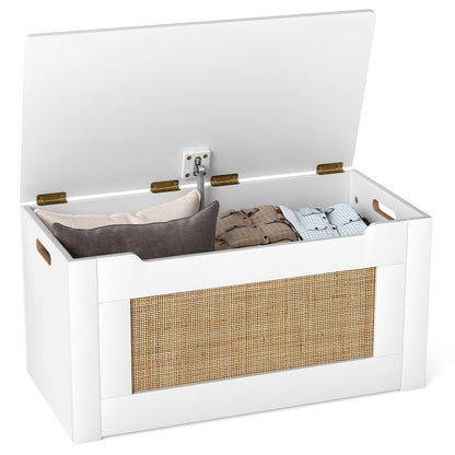 Goflame Rattan Storage Bench with Flip Top Lid & Safety Hinge