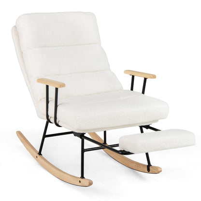 Goflame Nursery Rocking Chair Teddy Velvet Upholstered Rocking Chair