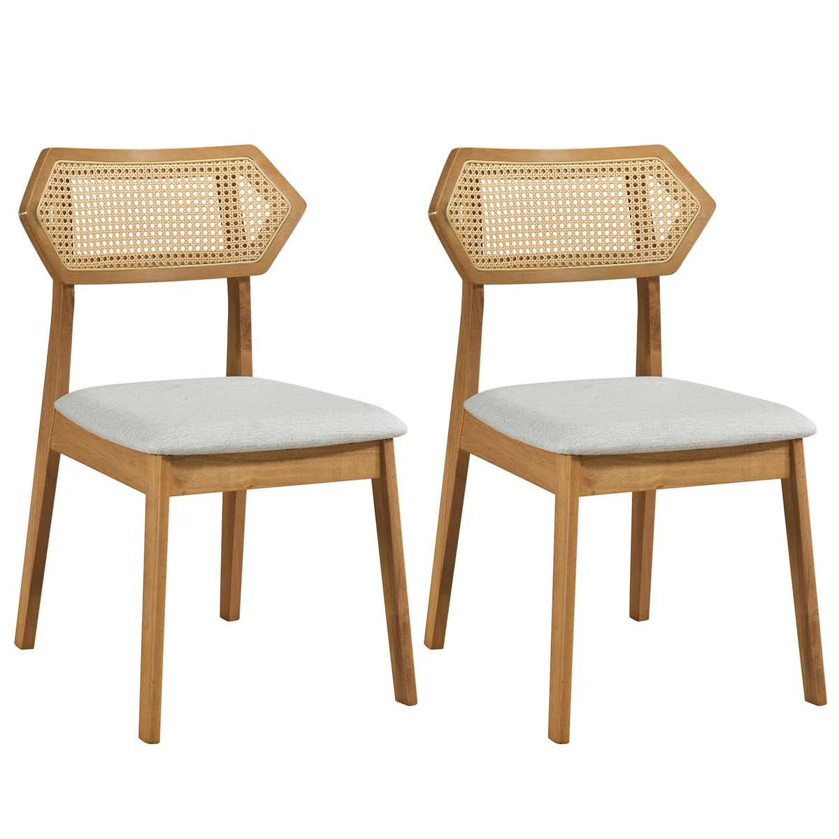 Goflame Wood Dining Chairs Set of 2/4 Rattan Upholstered with Solid Wood Frame