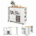 Goflame Mobile Kitchen Island Cart - 2-in-1 Reversible Serving Cart Bar Table Combo, White
