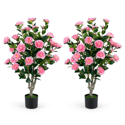 GOFLAME 39.5" Artificial Camellia Trees with Planter for Outdoor(1/2)