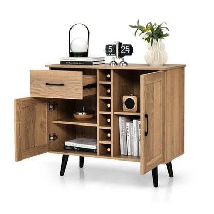 Goflame Buffet Sideboard Storage Cabinet - Wood Pantry Cupboard with 6-Bottle Wine Rack