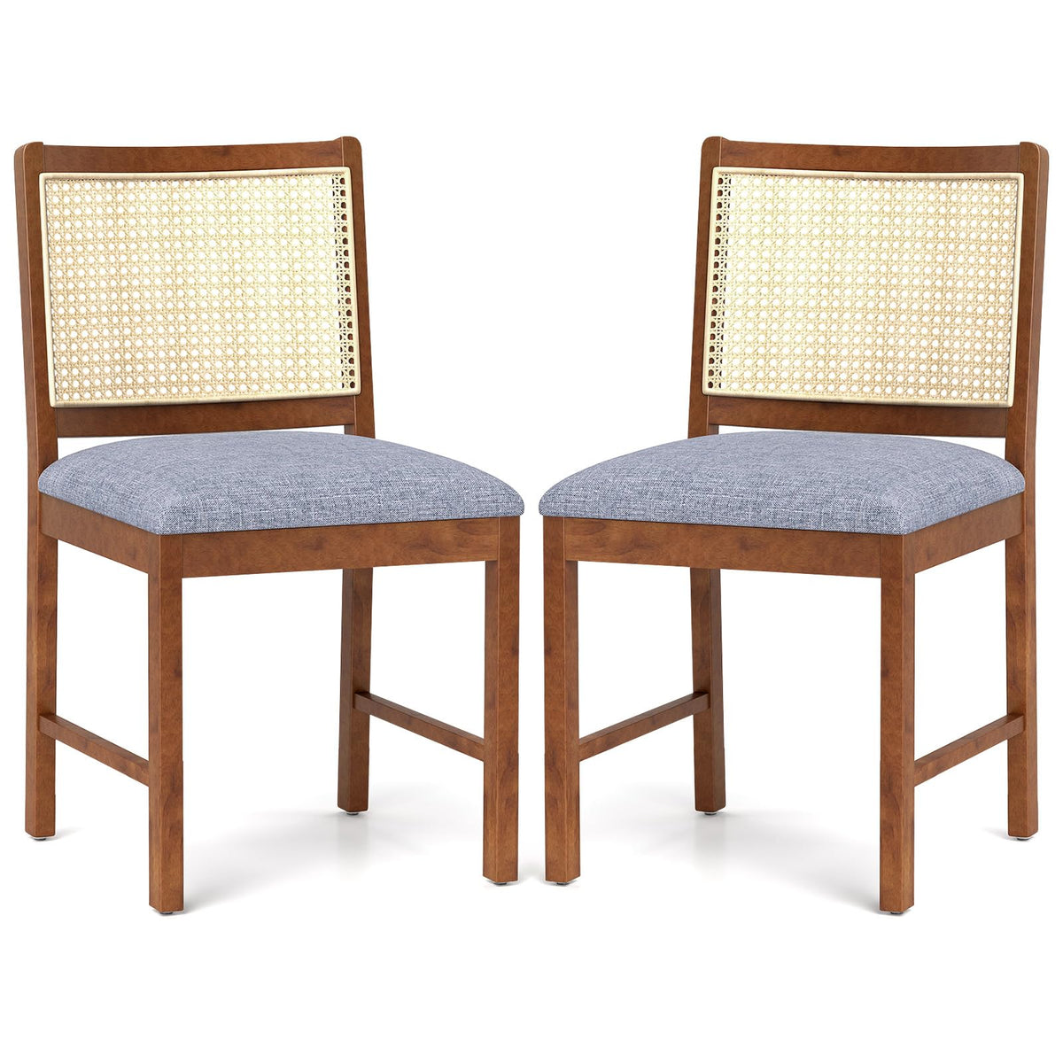 Goflame Rattan Dining Chairs Set of 2/4, Modern Upholstered Kitchen Chairs w/Rubber Wood Frame