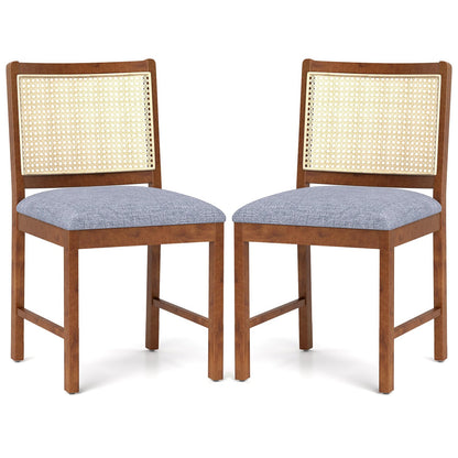 Goflame Rattan Dining Chairs Set of 2/4, Modern Upholstered Kitchen Chairs w/Rubber Wood Frame